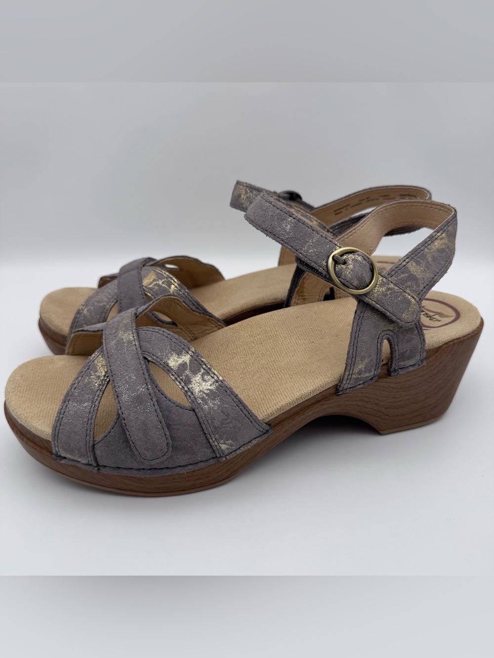 Dansko Season Wedge Sandals Stone Metallic Gold Glitter Women EU 41 US 10.5 11